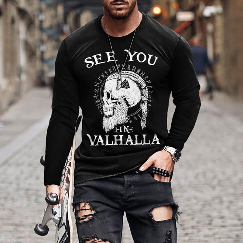 WorldNorse Viking Skull Rune Valknut Long T-shirt - US/UK/AU50，EU60 (5XL) - image 1