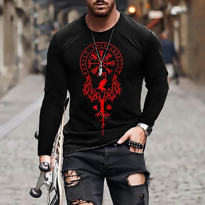 WorldNorse Tree Of Life Vegvisir Raven Long T-shirt - Red - US/UK/AU50，EU60 (5XL) - image 0