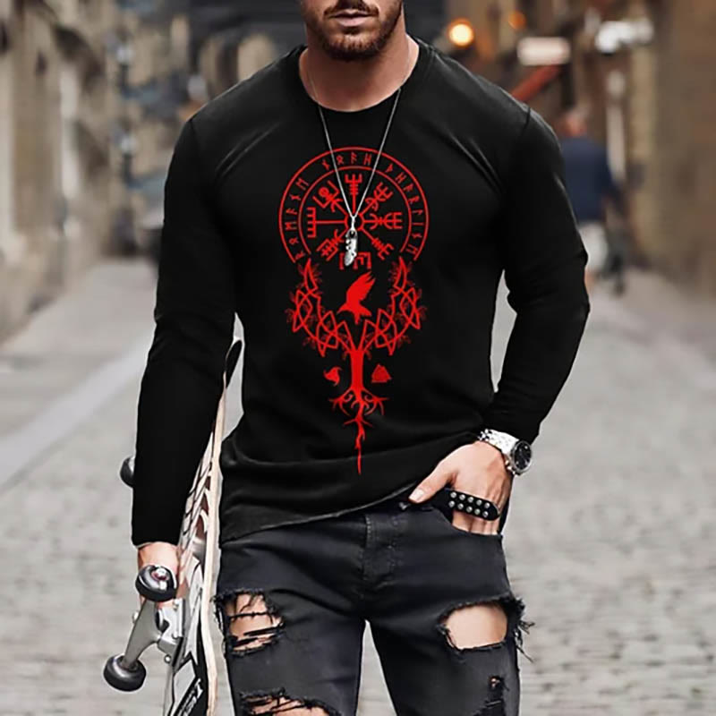 WorldNorse Tree Of Life Vegvisir Raven Long T-shirt - Red - US/UK/AU50，EU60 (5XL) - image 1