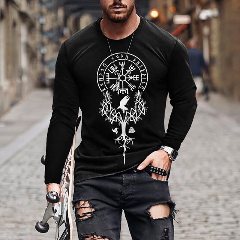 WorldNorse Tree Of Life Vegvisir Raven Long T-shirt - White - US/UK/AU50，EU60 (5XL) - image 2