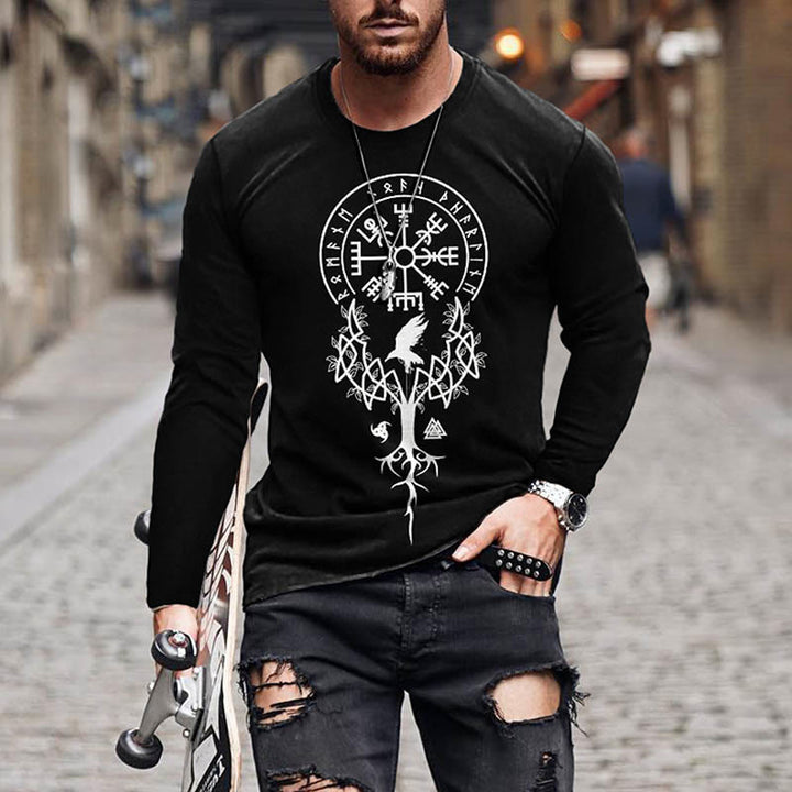 WorldNorse Tree Of Life Vegvisir Raven Long T-shirt - White - US/UK/AU50，EU60 (5XL) - image 1