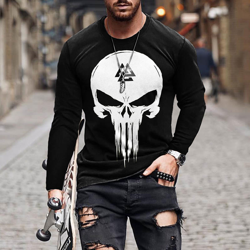 WorldNorse Viking Retro Skull Valknut Long T-shirt - US/UK/AU50，EU60 (5XL) - image 1