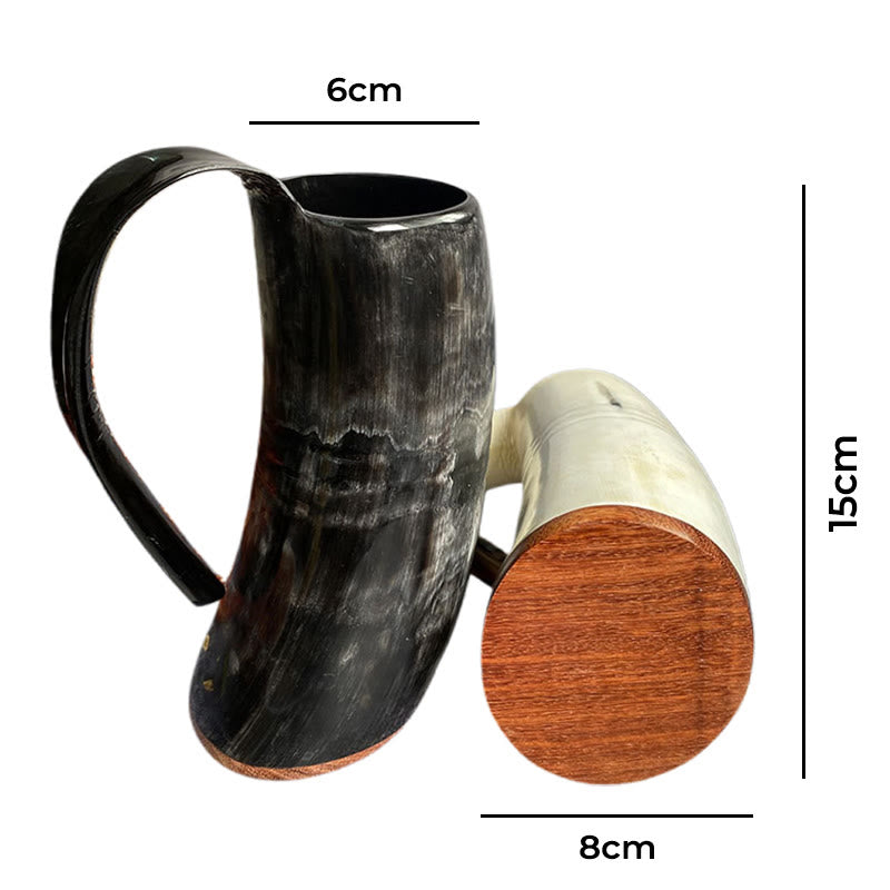 WorldNorse Viking Retro Natural Ox Horn Mug - Double Red Wood Base - image 12