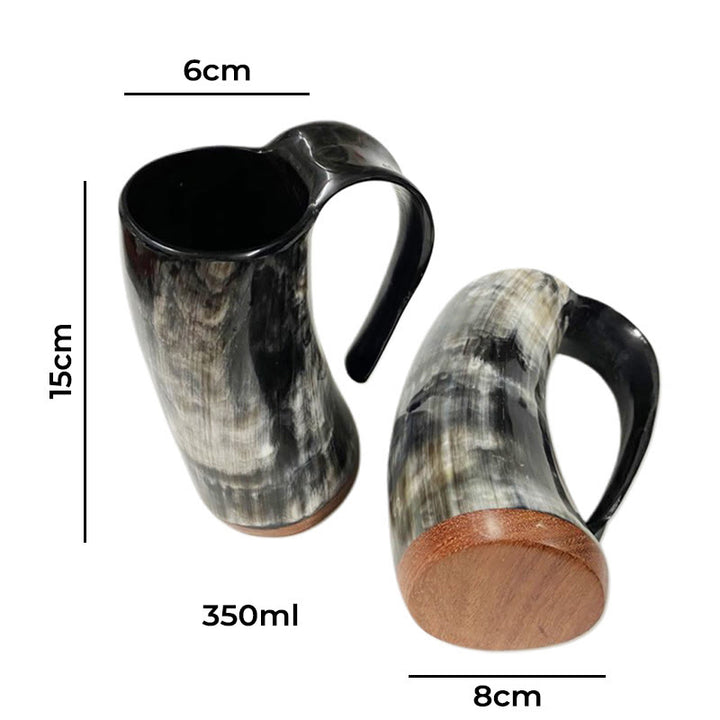 WorldNorse Viking Retro Natural Ox Horn Mug - Medium Red Wood Base - image 6
