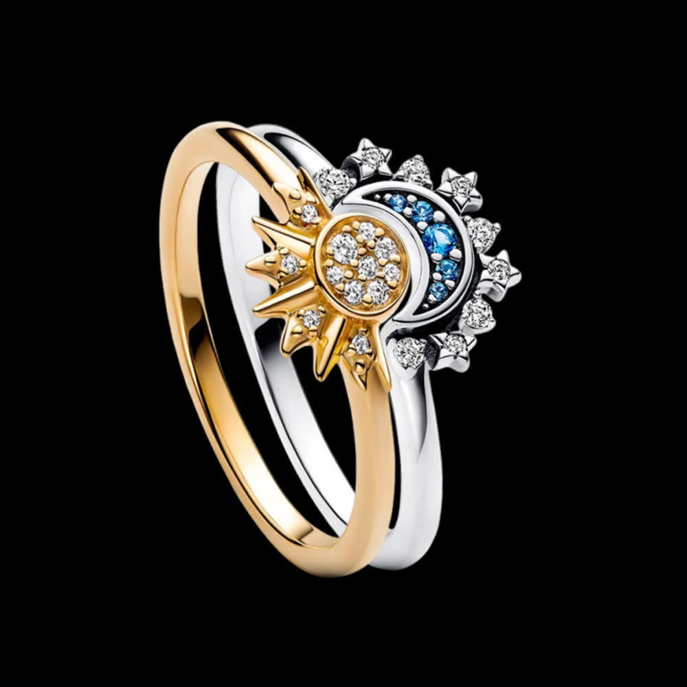 WorldNorse Máni Sun & Moon Ring Set - Gold & Silver - UK Size T1/2（US 10） - image 1