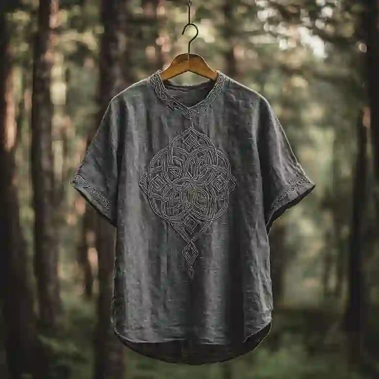 WorldNorse Viking Vintage Celtic Knot Linen V-neck T Shirt - US/UK/AU50，EU60 (5XL) - image 1