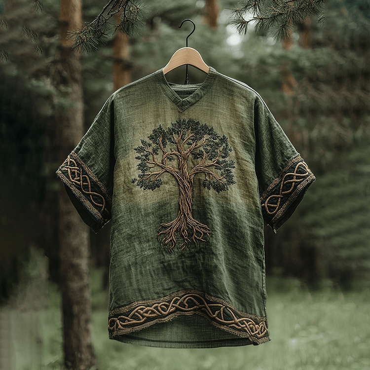 WorldNorse Men's Viking Yggdrasil Celtic Knot Linen V-neck T Shirt - US/UK/AU50，EU60 (5XL) - image 1