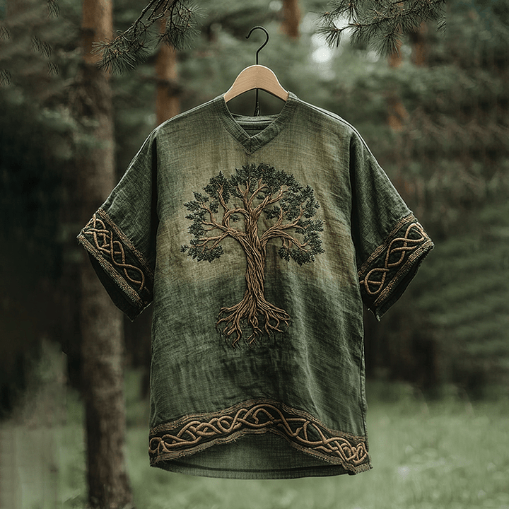 WorldNorse Men's Viking Yggdrasil Celtic Knot Linen V-neck T Shirt - US/UK/AU50，EU60 (5XL) - image 1