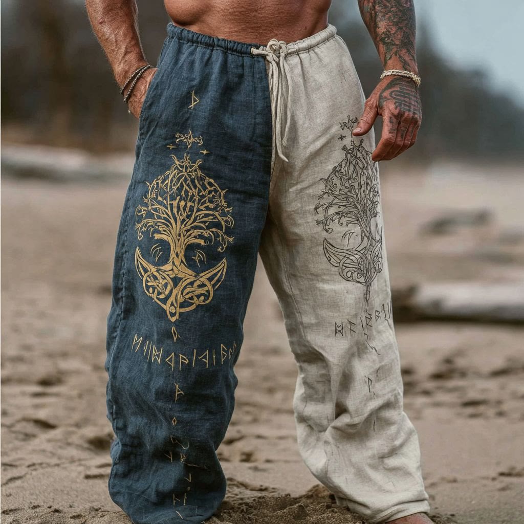 WorldNorse Vintage Tree Of Life Rune Linen Pants - US/UK/AU50，EU60 (5XL) - image 0