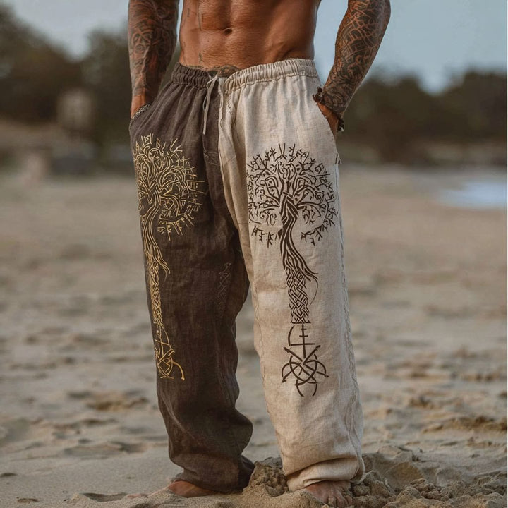 WorldNorse Norse Tree Of Life Two Tone Linen Pants - US/UK/AU50，EU60 (5XL) - image 0