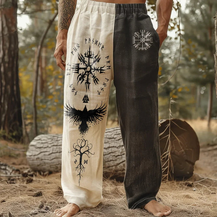 WorldNorse Viking Raven Vegvisir Yggdrasil Linen Pants - US/UK/AU50，EU60 (5XL) - image 1