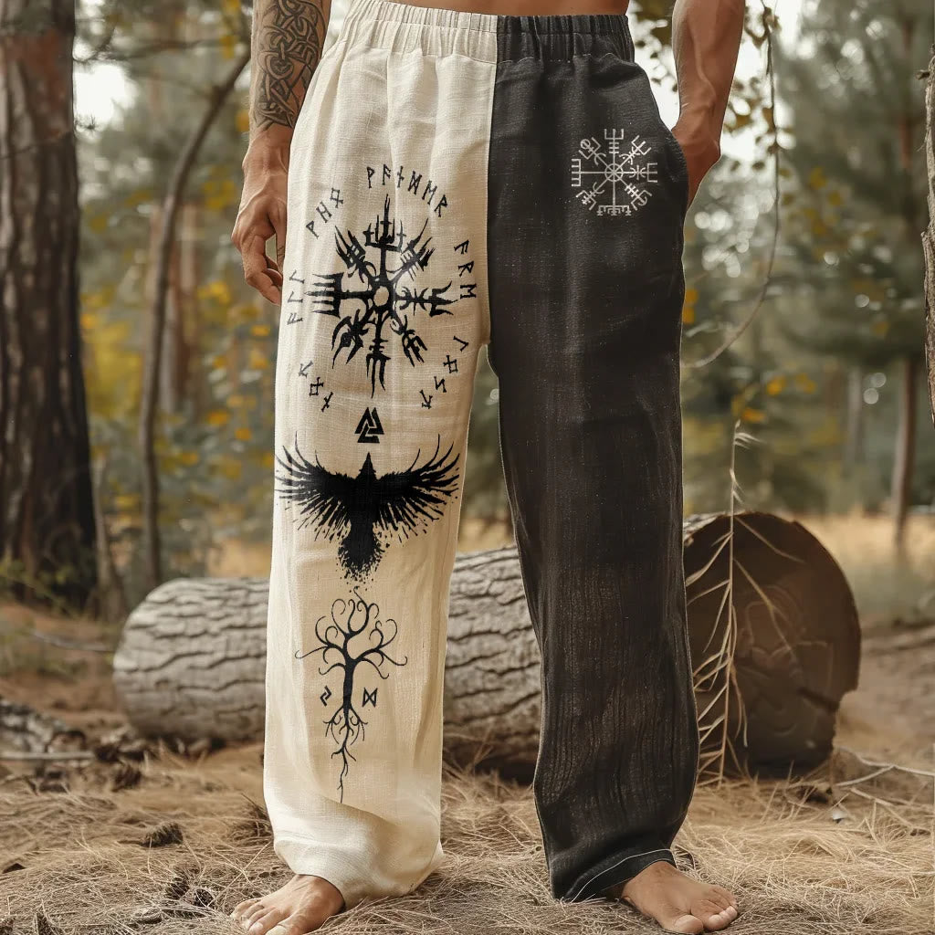 WorldNorse Viking Raven Vegvisir Yggdrasil Linen Pants - US/UK/AU50，EU60 (5XL) - image 0