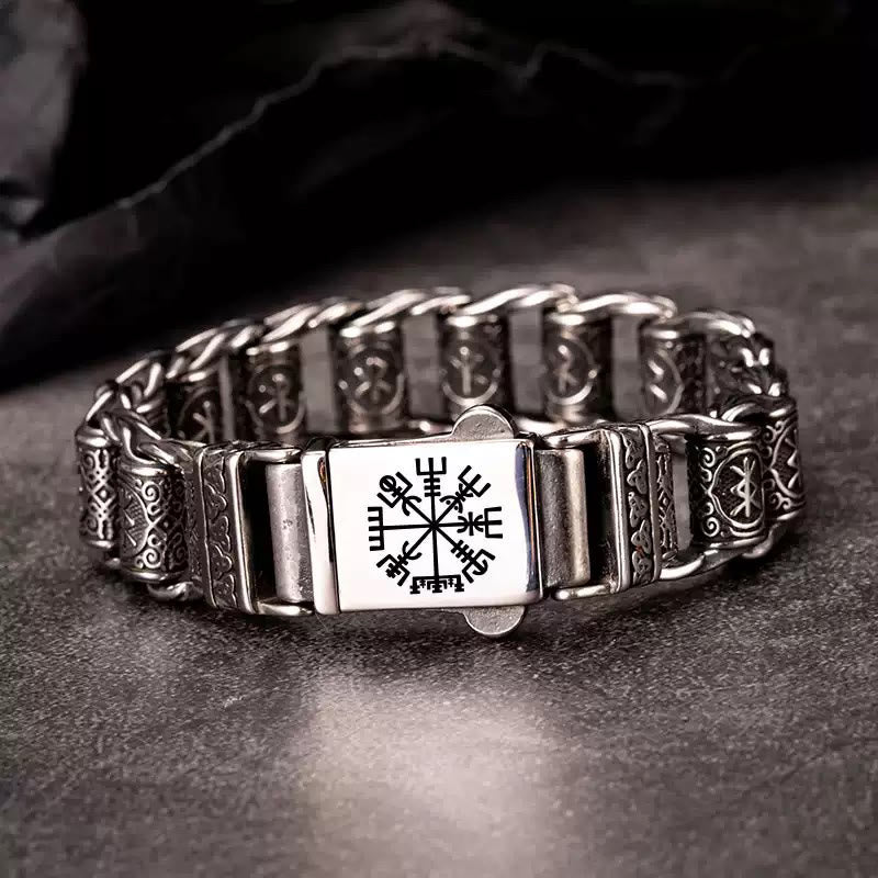 WorldNorse Viking Rune Barrel Chain Bracelet - Vegvisir - 22cm - image 0