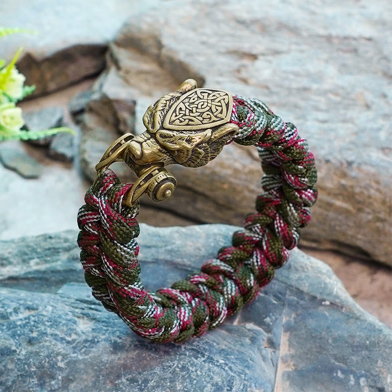 WorldNorse Viking Leopard Shield Paracord Braided Bracelet - Red & Green - Inner Circumference: 24cm (Full Length 28cm) - image 5