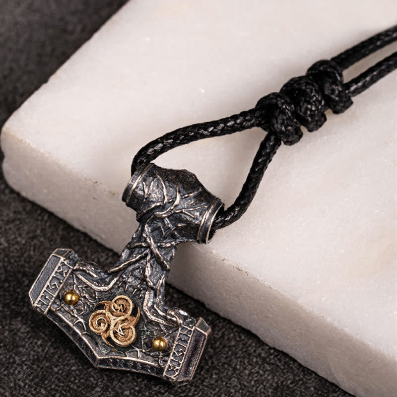 WorldNorse 925 Sterling Silver Thor Hammer Hurricane Force Necklace - With Wax Rope - image 1