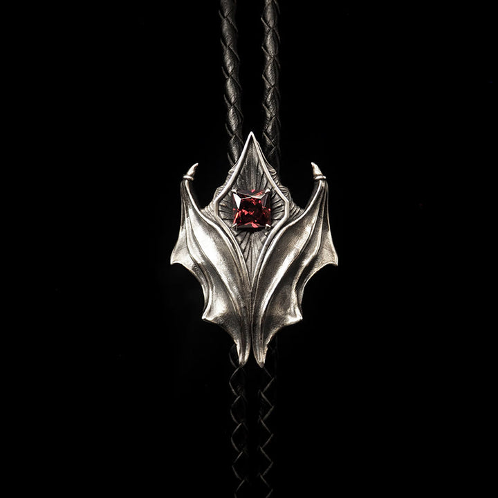 WorldNorse 925 Sterling Silver Gothic Wing Bolo Tie Necklace - With Genuine Leather Strap - image 0