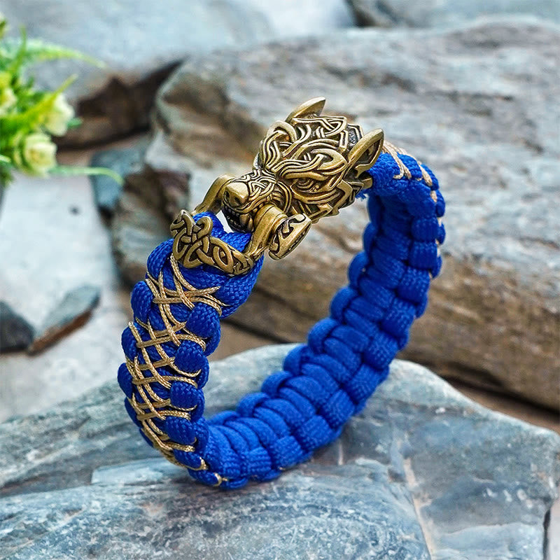 WorldNorse Viking Vintage Wolf Paracord Braided Bracelet - Blue - Inner Circumference: 24cm (Full Length 28cm) - image 0
