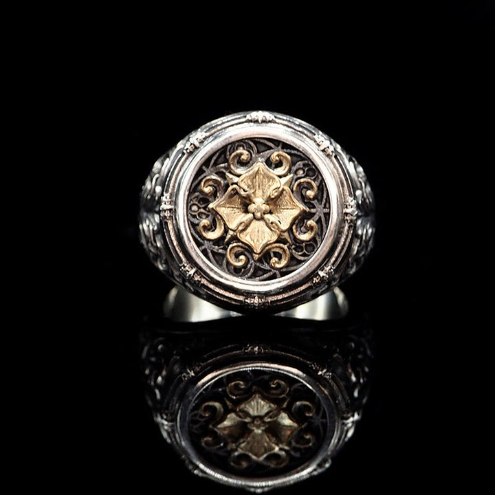 WorldNorse 925 Sterling Silver Baroque Signet Ring - Curling Grass Pattern - UK Size V1/2（US 11） - image 0