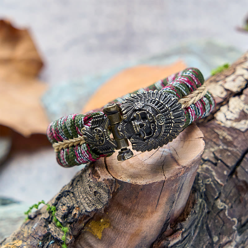 WorldNorse Vintage Tribal Cacique Skull Paracord Braided Bracelet - image 1