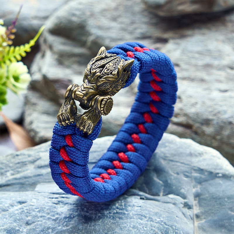 WorldNorse Viking Warrior Wolf Paracord Braided Bracelet - Blue & Red - Inner Circumference: 24cm (Full Length 28cm) - image 5