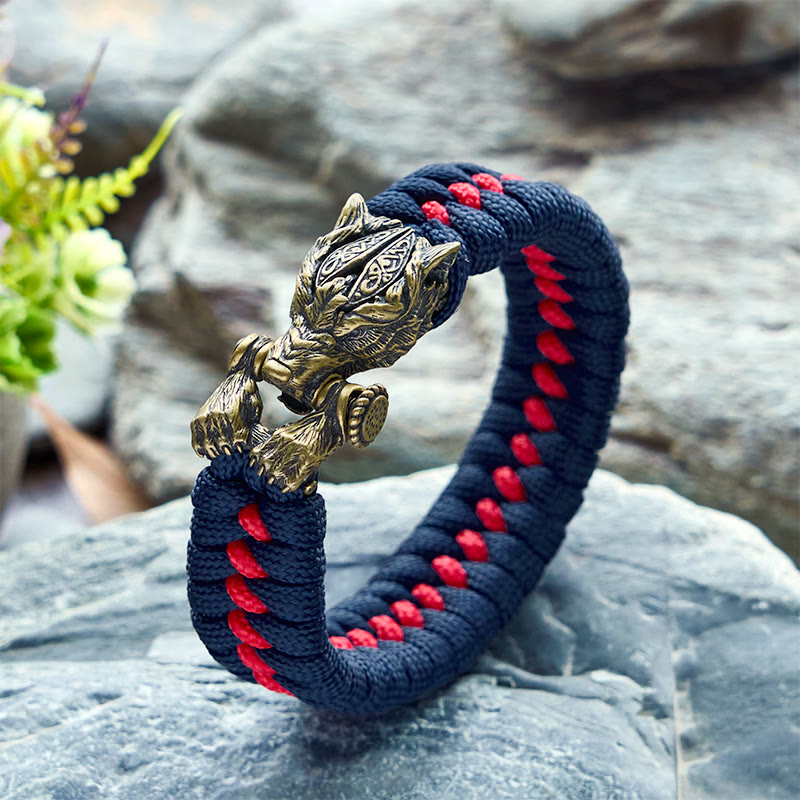 WorldNorse Viking Warrior Wolf Paracord Braided Bracelet - Dark Blue & Red - Inner Circumference: 24cm (Full Length 28cm) - image 9