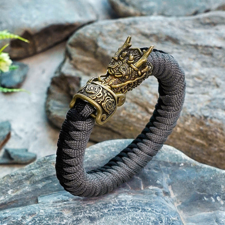 WorldNorse Mythology Norse Dragon Paracord Braided Bracelet - Black & Grey - Inner Circumference: 24cm (Full Length 28cm) - image 9