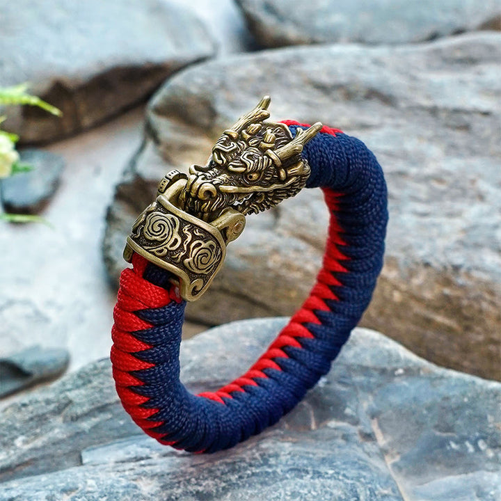WorldNorse Mythology Norse Dragon Paracord Braided Bracelet - Dark Blue & Red - Inner Circumference: 24cm (Full Length 28cm) - image 0