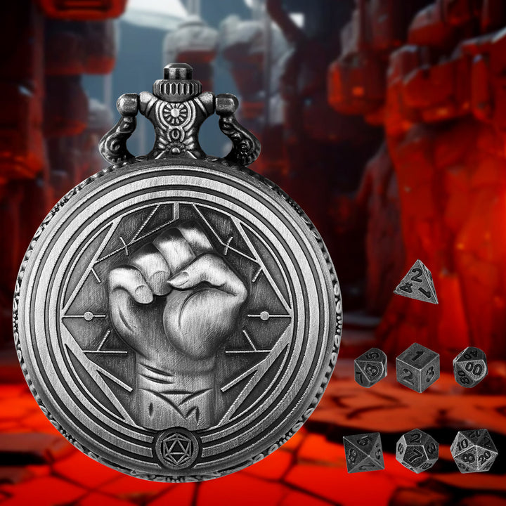 WorldNorse Monk Fist Seven Dice Accessories Waist Chain - Pocket Watch Case + Chain + Dice - Silver - image 5