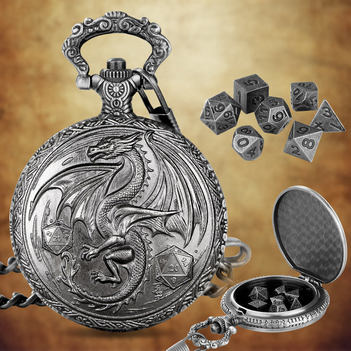 WorldNorse Dragon Pocket Watch Case Dice Set Waist Chain - Pocket Watch Case + Chain + Dice - Silver - image 6