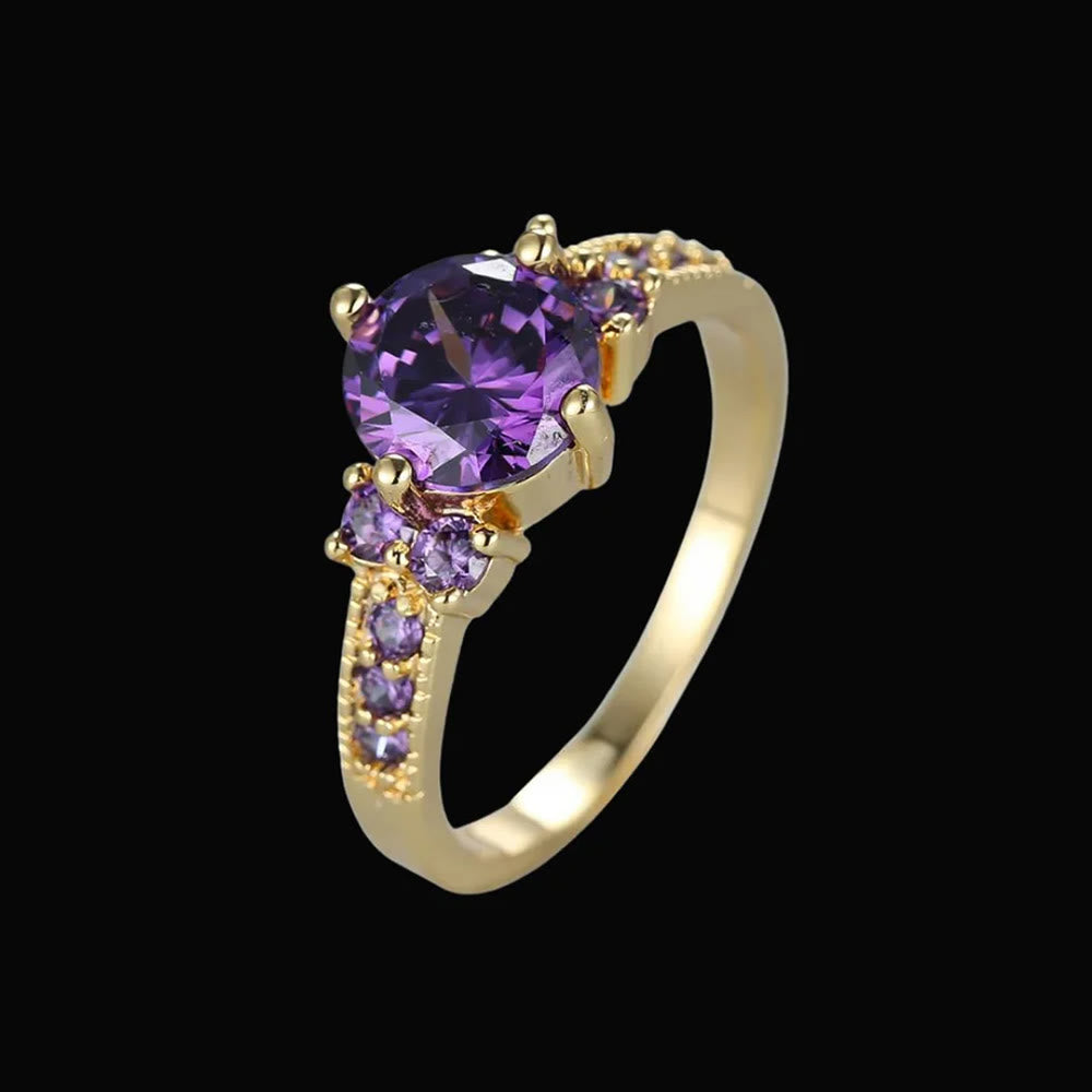 WorldNorse Midnight Blossom of Freyja Ring - Amethyst#Gold - UK Size T1/2（US 10） - image 1