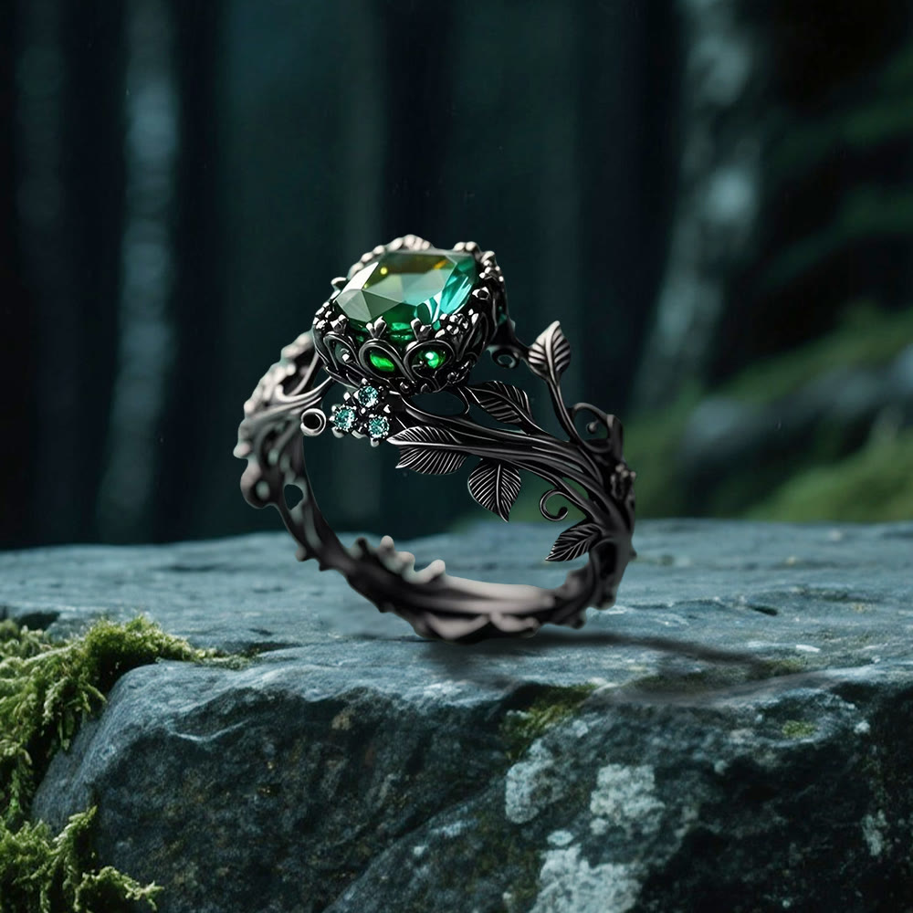 WorldNorse Emerald Yggdrasil Ring - Black - UK Size T1/2 (US 10) - image 0