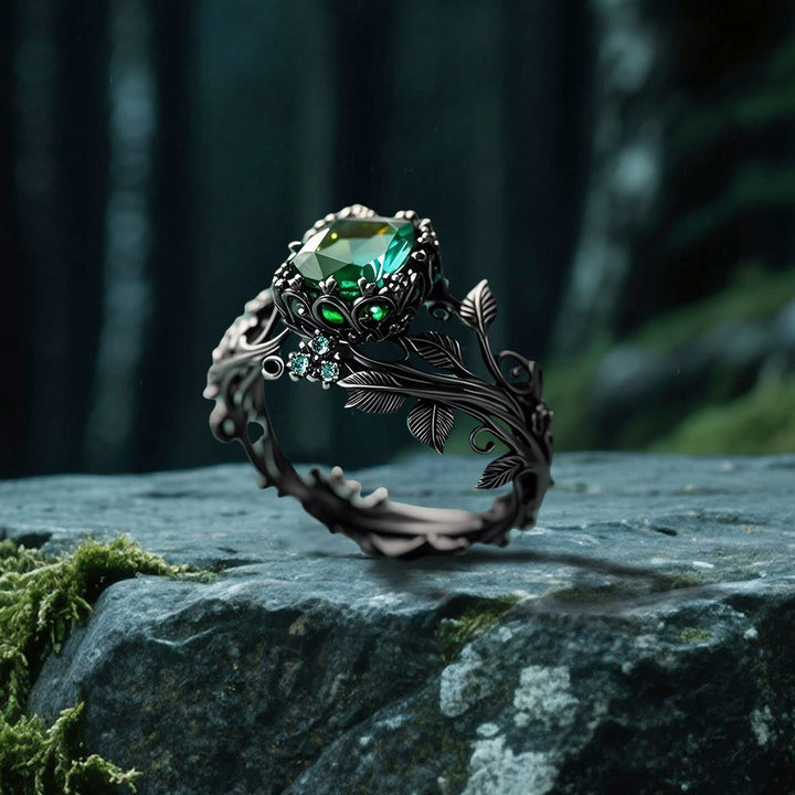 WorldNorse Emerald Yggdrasil Ring - Black - UK Size T1/2 (US 10) - image 0