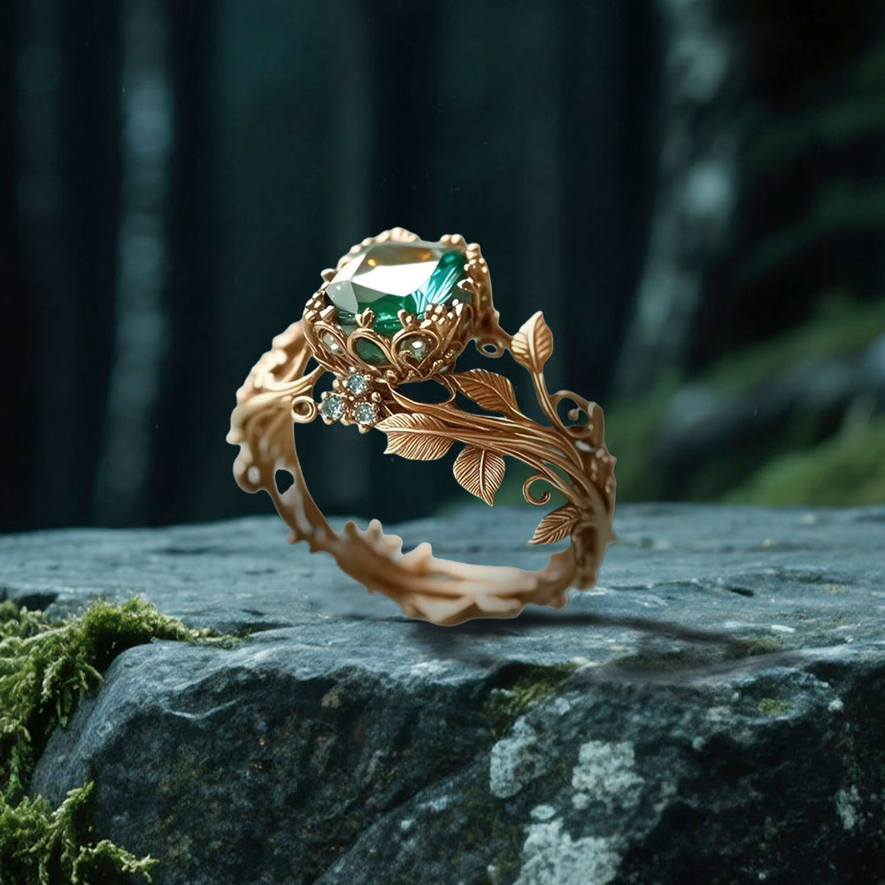 WorldNorse Emerald Yggdrasil Ring - Gold - UK Size T1/2 (US 10) - image 5