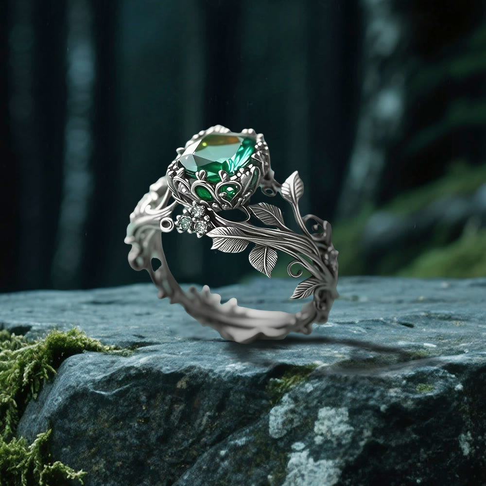 WorldNorse Emerald Yggdrasil Ring - Silver - UK Size T1/2 (US 10) - image 10