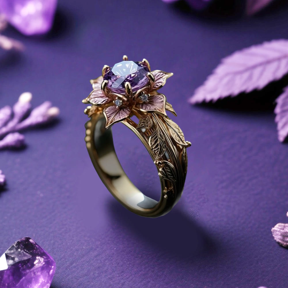 WorldNorse Twilight Bloom Amethyst Dual Tone Ring - UK Size T1/2 (US 10) - image 0