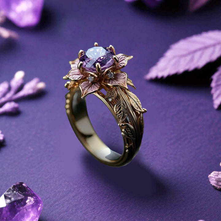 WorldNorse Twilight Bloom Amethyst Dual Tone Ring - UK Size T1/2 (US 10) - image 0
