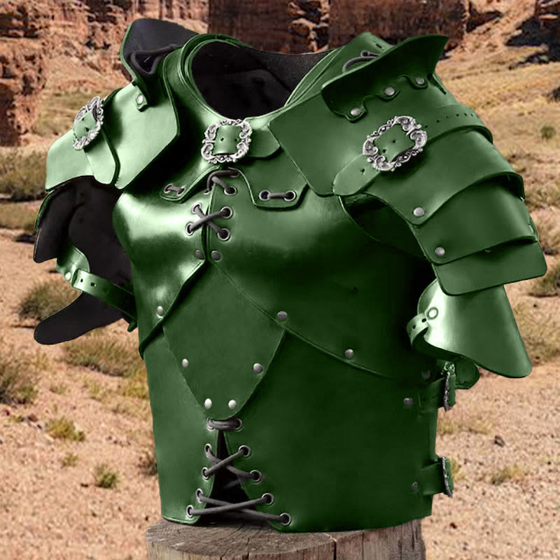 WorldNorse Medieval Rivets Lace Up Adjustable Buckles Chest Armor - Green - image 4