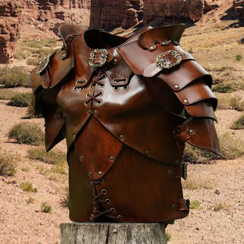 WorldNorse Medieval Rivets Lace Up Adjustable Buckles Chest Armor - Brown - image 6