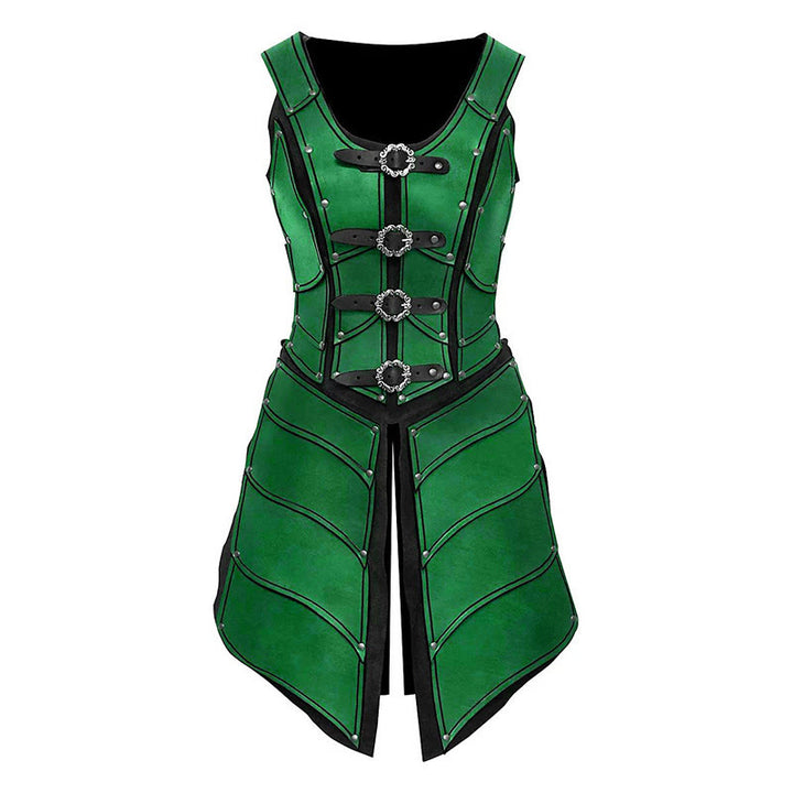 WorldNorse Steampunk Women Ring Style Buckles Corset Dress - Green - image 3