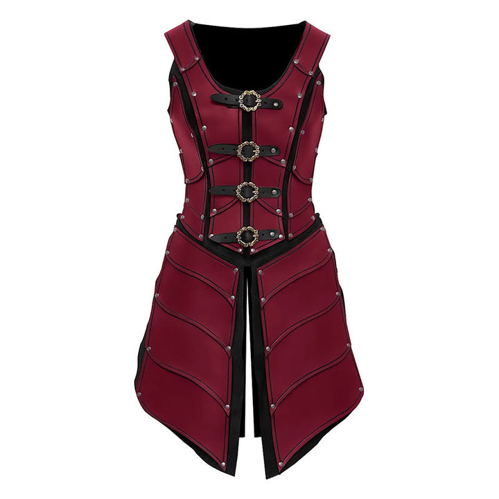 WorldNorse Steampunk Women Ring Style Buckles Corset Dress - Red - image 0