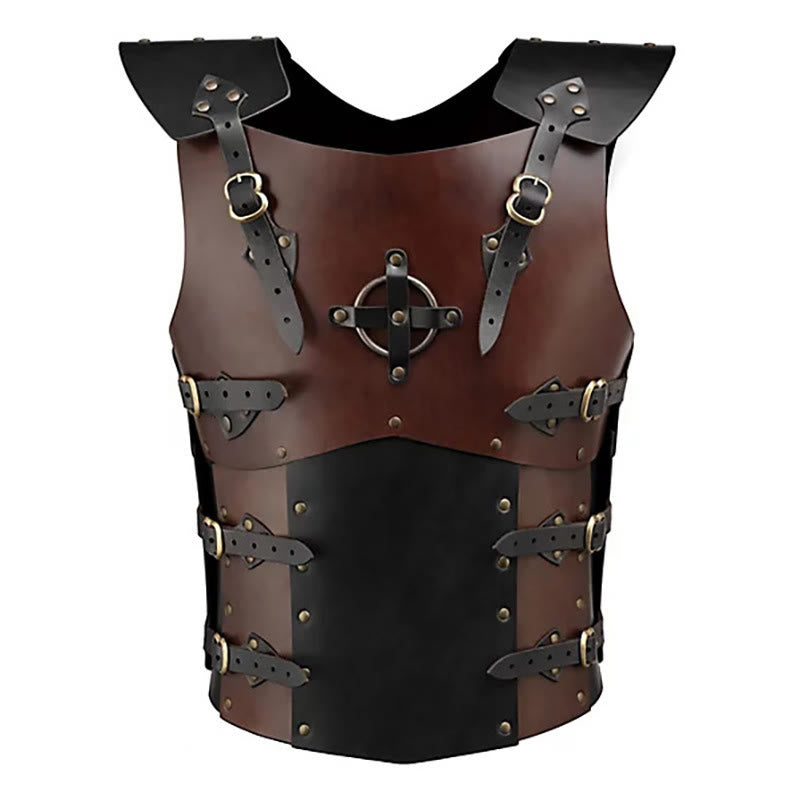 WorldNorse Punk Knight Cross Buckles Decoration Rivets Chest Armor - Dark Brown - image 3