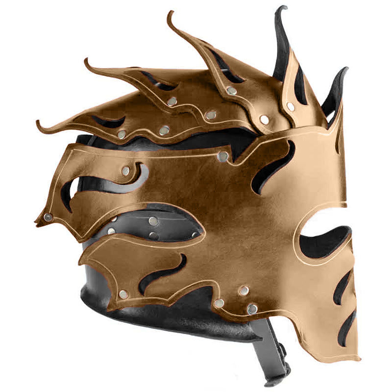 WorldNorse Woodland Flame Shaped Rivets Leather Helmet - Dark Brown - image 5