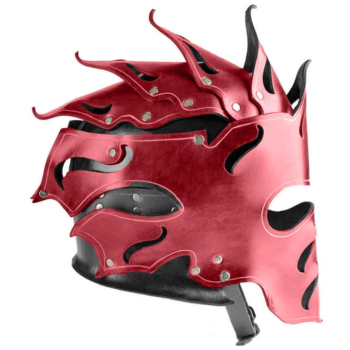 WorldNorse Woodland Flame Shaped Rivets Leather Helmet - Red - image 4