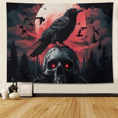 WorldNorse Blood Moon Raven Skull Tapestry - Raven  - 180X320cm - image 0