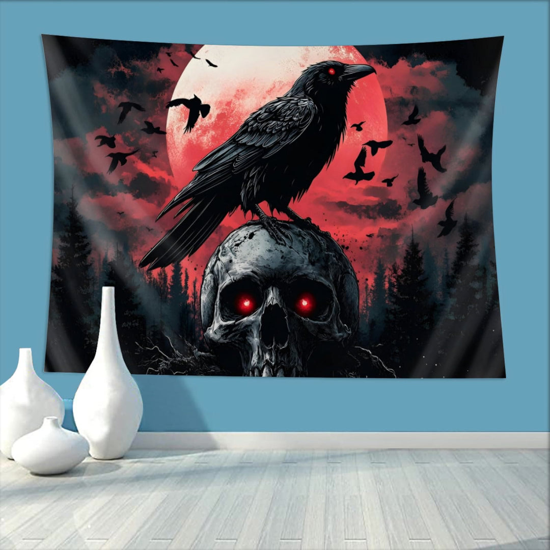 WorldNorse Blood Moon Raven Skull Tapestry - image 1