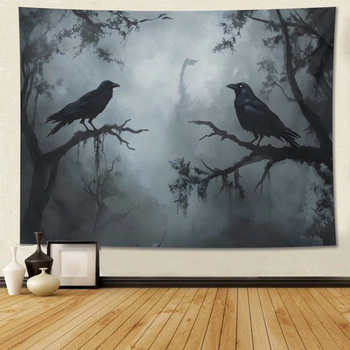 WorldNorse Ethereal Misty Forest Raven Tapestry - Raven - 180X320cm - image 0
