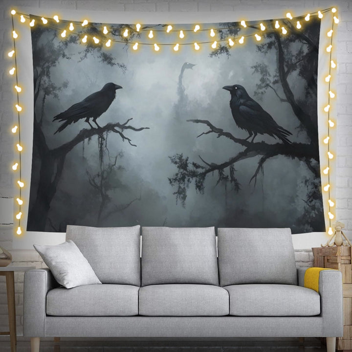 WorldNorse Ethereal Misty Forest Raven Tapestry - image 1