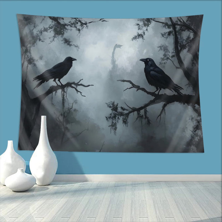 WorldNorse Ethereal Misty Forest Raven Tapestry - image 2