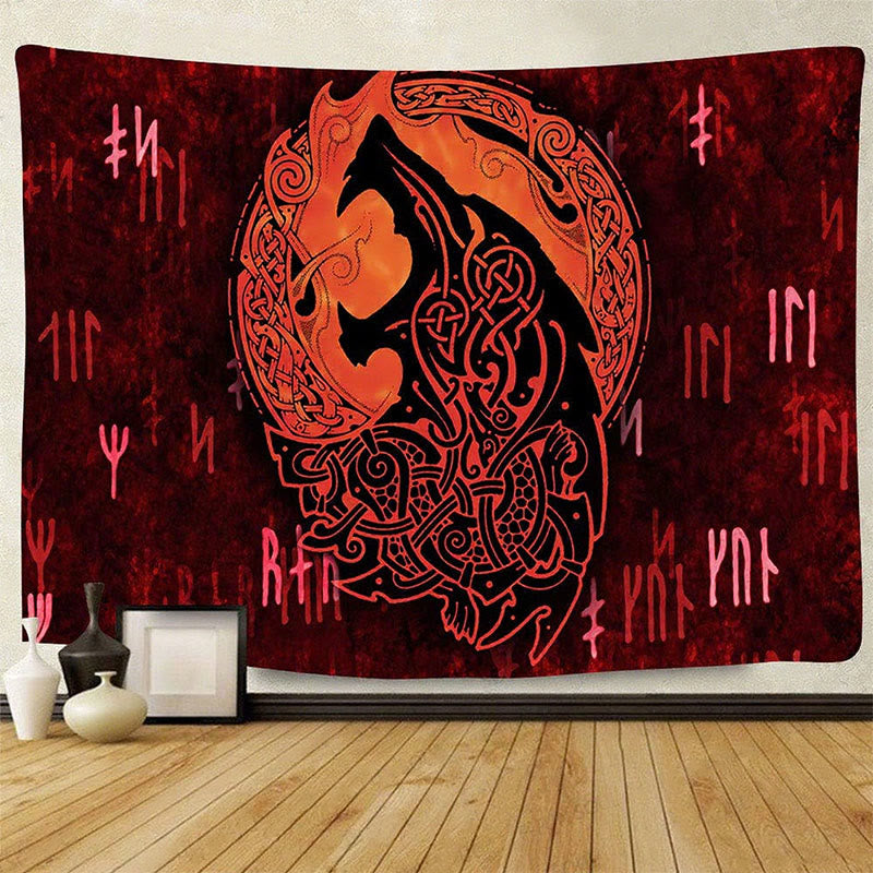 WorldNorse Ornate Vintage Fenrir Tapestry - Wolves - 180X320cm - image 0