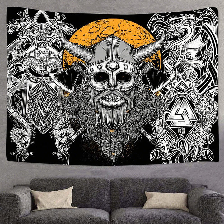 WorldNorse Viking Skull Horned Helmet Norse Weapon Tapestry - image 2